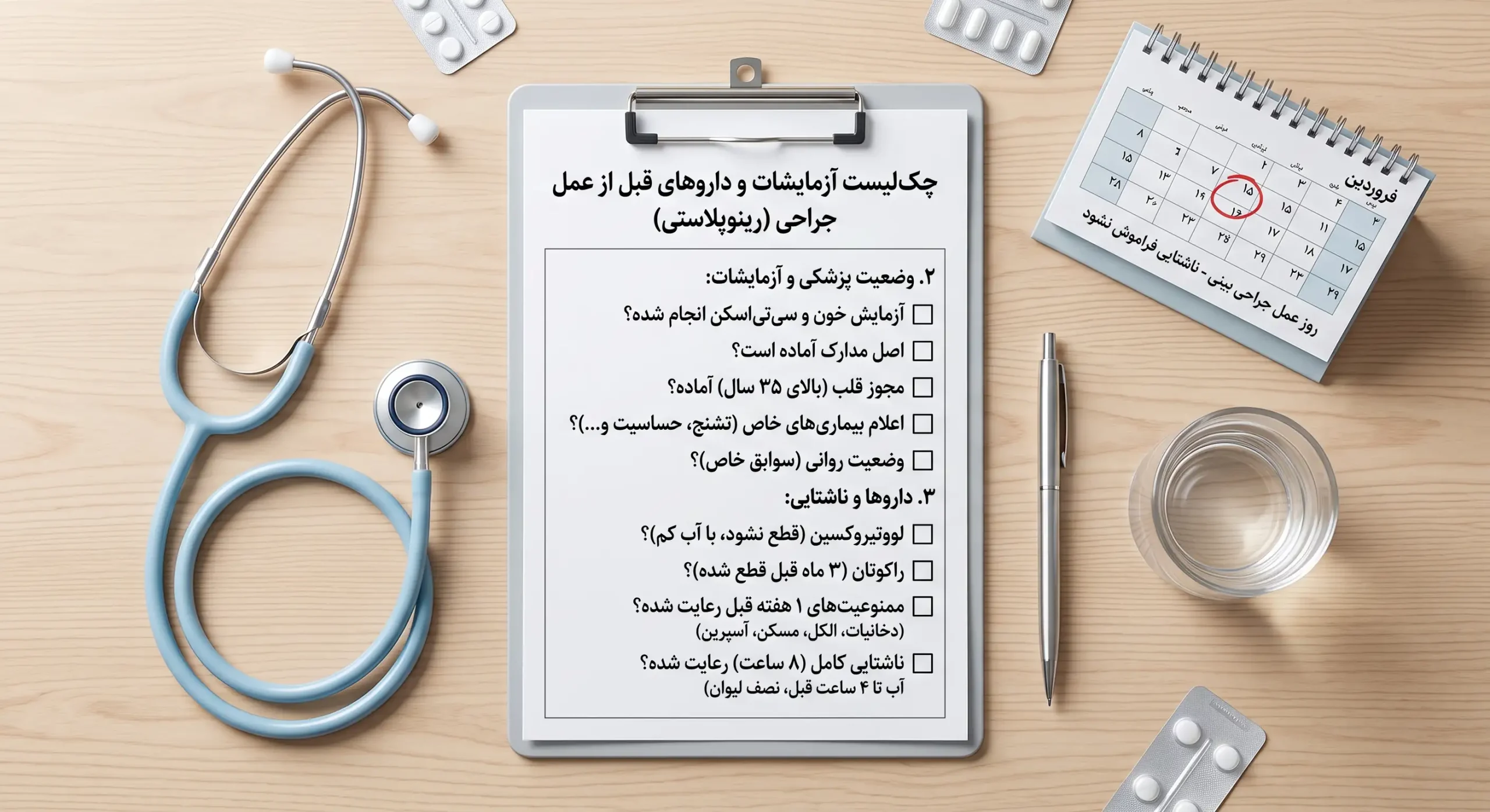 چک لیست آزمایشات و داروهای قبل از عمل جراحی